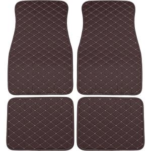 Auto Floor Mats Kit, Autopet Floor Mat Protection Universal for Truck Sedan SUV Front Rear Floor Waterproof Faux Leather Coffee Color