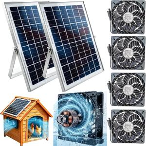 Solar Fan for Greenhouse, Shed, Dog, Potty, 4X IPX7 Waterproof Fans, Total 30W Solar Panel, 2 Kits Strong Airflow Circulation System, Solar Exhaust Fan for Chicken Coop, Vent, Ventilation