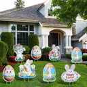 8 Pcs Easter Yard Decorations Outdoor,Easter Egg Decorations for Outside,Bunny Yard Sign with Stakes,Easters Party decor,Outdoor lawn decor Egg and bunny