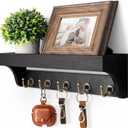 Rebee Vision Key Holder for Wall with Shelf : Decorative Key Organizer with 5 Rustic Keys Hooks and Primitive Wood Mail Organizer Wall Mount - Entryway Dcor (Black)