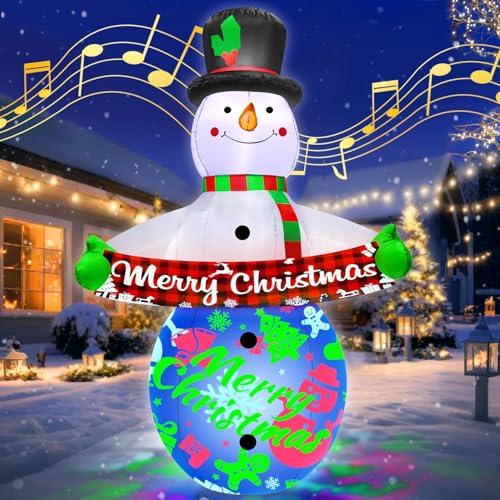 zukakii 7FT Christmas Inflatables Decorations with Built-in Music & 360° Rotation Colorful Projector LED Light Snowman Christmas Blow Up Yard Decorations Indoor Outdoor Christmas Decorations Decor