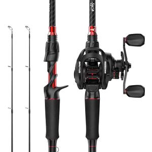 KastKing Brutus Twin-Tip Baitcaster Combo, Right-Hand, 6'0" M Rod | Twin-Tip Backup Rod, IM6 Graphite 2-Piece Rod, EVA Handle, Durable & Sensitive, Stainless Steel Guides, Freshwater Fishing