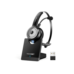 TECKNET Bluetooth 5.0 Headset with Microphone for PC, USB Wireless Headset with Mic for Work, 40Hrs Worktime AI Noise Cancelling On Ear Bluetooth Headphones with Charging Base for Laptop/Call Center