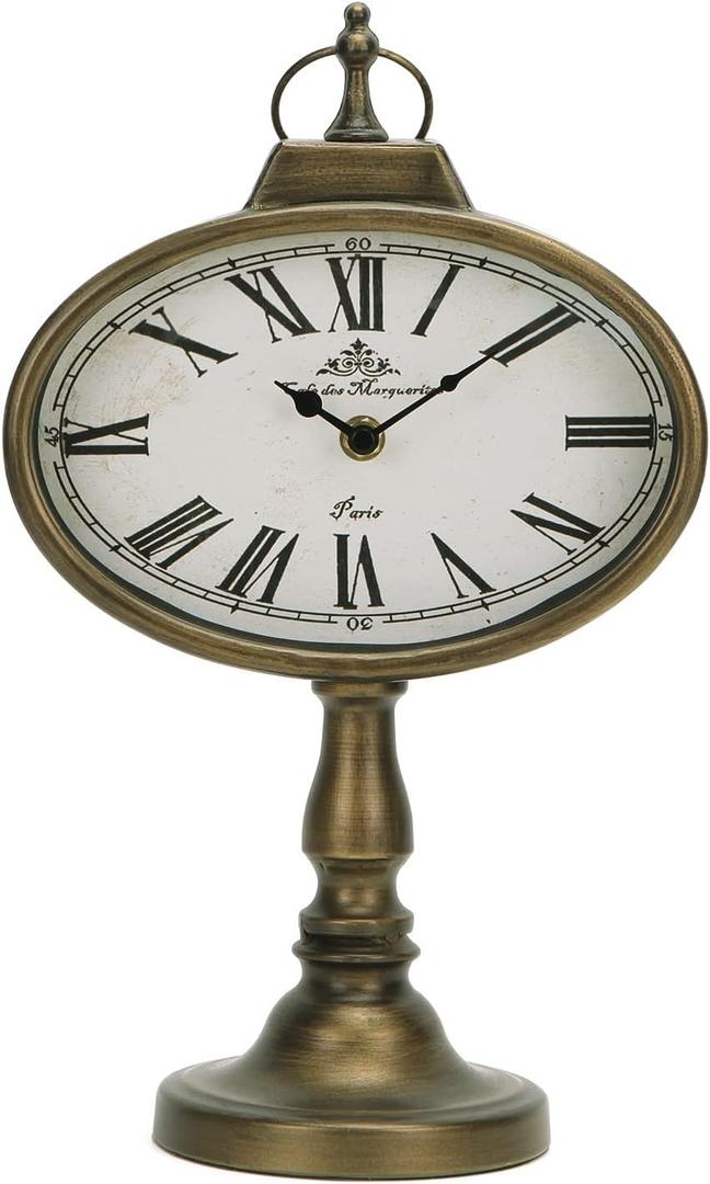 NIKKY HOME Antique Mantel Clock, Gold Retro Desk Clock Silent-Non-Ticking Battery Operated Decorative Desk Table Clock for Home, Office, Living Room, Bed Room (Bronze)