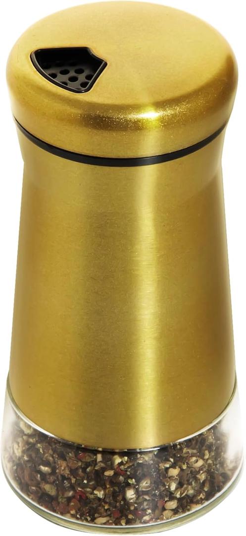 Stainless Steel Salt and Pepper Shakers,Salt Shaker Clear Bottom Jar Bottle Container with Stainless Steel Top,with Adjustable Pouring Hole for Kitchen, Cooking Table, Camp (Copper plating Single)