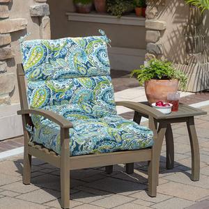 Magpie Fabrics Indoor Outdoor Tufted High Back Chair Cushion Set of 2, Waterproof All-Weather Deep Seating Rocking Chair Patio Chaise Lounge Sun Lounger Chair Cushions(Paisley Lapis Green)