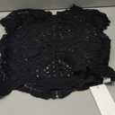 WDIRARA Women's See Through Mesh Lace Crop Top Crochet Short Sleeve Embroidered Tops L