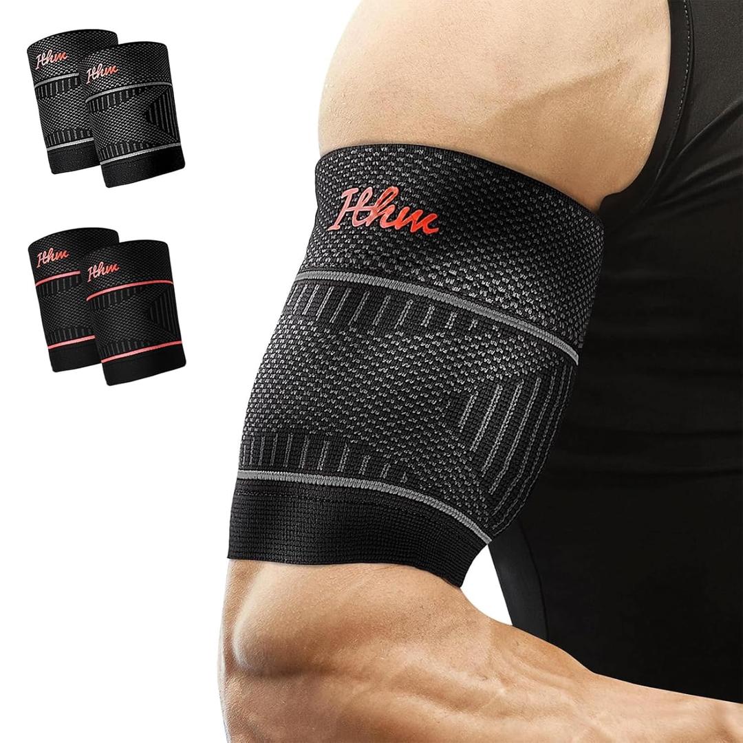 Bicep Tendonitis Brace for Pain Relief, Upper Arm Compression Sleeve for Men and Women, Bicep Compression Sleeve for Muscle Strain (Gray, Large)