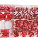 Sea Team 77-Pack Assorted Shatterproof Christmas Balls Christmas Ornaments Set Decorative Baubles Pendants with Reusable Hand-held Gift Package for Xmas Tree (Red)