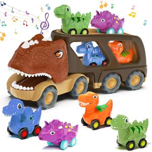 Moritakk Dinosaur Toys for Kids 2-4 Boys,Dinosaur Car Carrier Truck Toy with 4 Pull Back Dino CarDinosaur Truck for 2 3 4 5 Year Old Boy Toys,2 3 4 5 Year Old Boy Birthday Gift with Dino Sound.