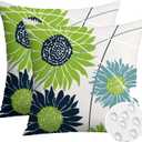 Artscope Sunflower Outdoor Throw Pillow Covers 20x20 Inch Set of 2 Double-Sided Printing Waterproof Spring Summer Outdoor Pillowcases for Couch Patio Funiture Garden Porch Decor-Green Dark Blue