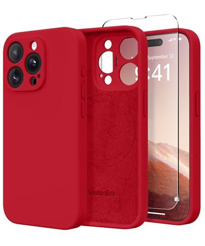 SuydanBox Magnetic for iPhone 14 Pro Max Case, Compatible with MagSafe, [Full Camera Protection][Screen Protector] Silicone Shockproof Protective Phone Case for iPhone 14 Pro Max 6.7", Deep Red