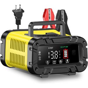 E-FAST 20A Smart Car Battery Charger, 12V 24V Maintainer & Desulfator - Compatible with LiFePO4 Lithium, AGM, Gel, SLA, Deep Cycle - High-Power Trickle Charger for Car, Truck, RV, Boat, Marine