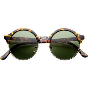 zeroUV Vintage Inspired Classic Half Frame Semi-Rimless Round Circle Sunglasses (Tortoise Green)