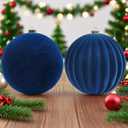 LANGXUN 2 Pcs 8 Inch Extra Large Velvet Christmas Ball Ornaments - Shatterproof Hanging Christmas Tree Decorations for Xmas Holiday Party Wedding Home Decor (Navy Blue)
