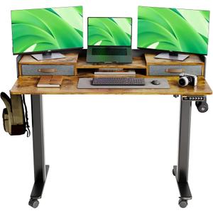 Claiks Standing Desk with Drawers, Stand Up Electric Standing Desk Adjustable Height with Storage Shelf and Splice Board, 48 Inch, Rustic Brown (47.223.6)