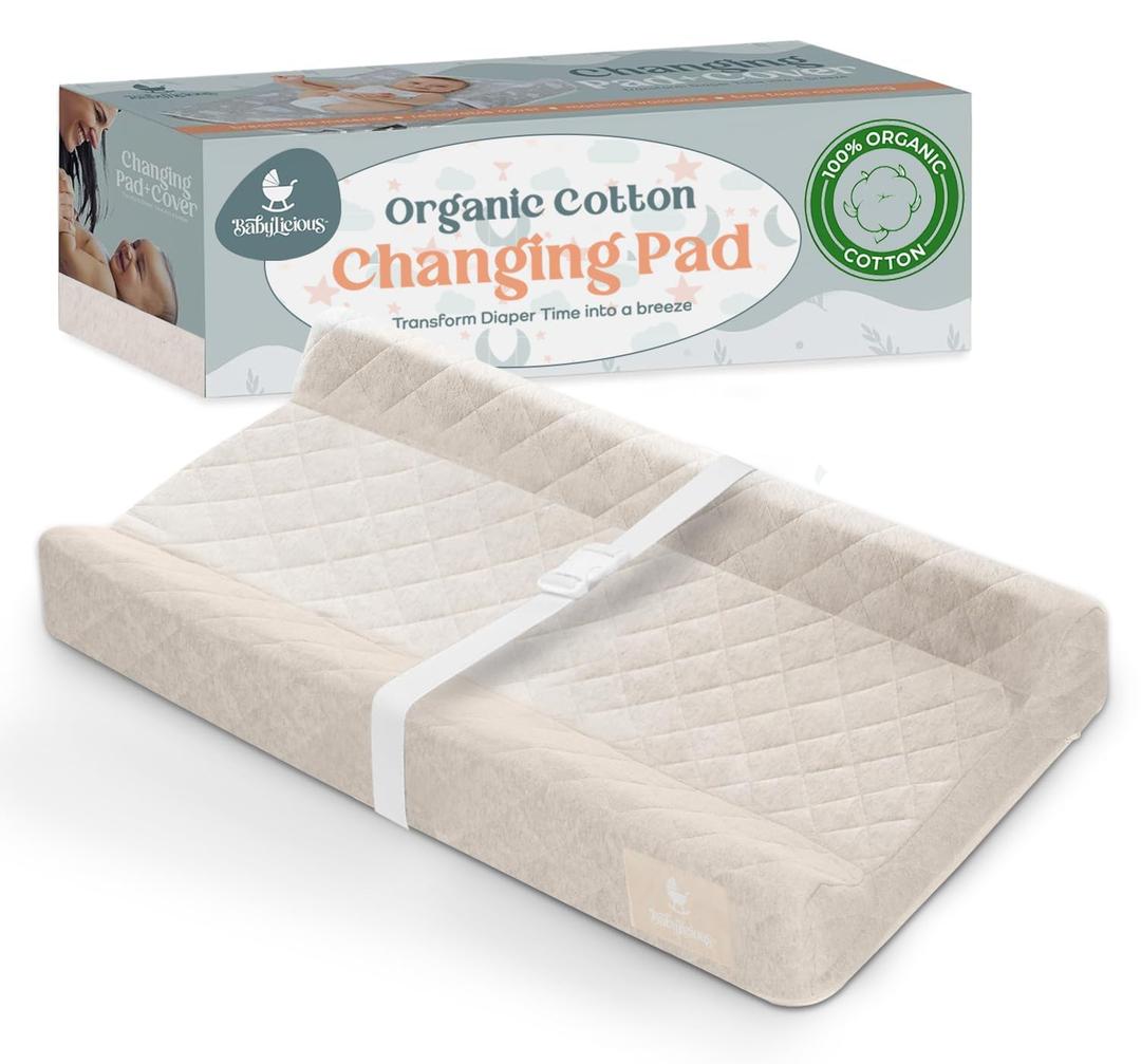 Contoured Baby Changing Pad Waterproof & Breathable Diaper Changing Pad | Removable Washable Cover, Non-Slip Base & Safety Strap | Standard Size for Dresser & Changing Table Pads