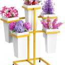 Flower Display Stand with Buckets Wedding Flower Cart with Wheels, Gold Flower Pot Stand, Moving Florist Bouquet Shelf for Weddings Party Bridal Shower Event Patio Garden Living Room Decor (16.54"L x 12.6"W x 31.5"H)