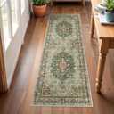 Washable Oriental Hallway Runner Rug - 2x6 Rugs for Living Room Soft Carpet for Bedroom Kitchen Waterproof Floral Distressed Indoor Stain Resistant Non-Shedding Floor Carpets (Green, 2X6)
