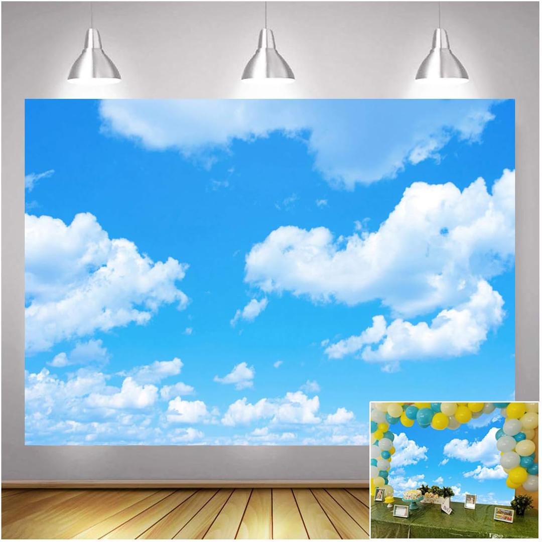 Blue Sky White Clouds Theme Photography Backdrops 7x5ft Clear Sky Kids Birthday Party Banner Newborn Baby Shower Photo Background Wedding Party Decor Studio Props Vinyl