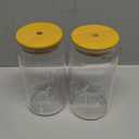 Glass Cups with Lids and Straws 2Pcs,Cute Glass Cups for Iced Coffee Smoothies Whiskey Matcha Mojito Soda, 16 Oz,2 Brush