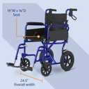 Medline Basic Aluminum Transport Chair, Lightweight Folding Transport Wheelchair with Swing-Back Arms, 12" Wheels, Blue