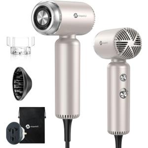 slopehill Dual Voltage Travel Mini Hair Dryer, Lightweight Ionic Blow Dryer, Professional Fast Drying, Compact Portabe Quiet Hairdryer with Magnetic Diffuser for Women, International European 100-240V (Stone)