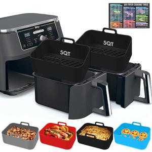 Silicone Air Fryer Liners 10QT, Reusable Airfryer Basket Liners for Ninja DZ550/DZ401, 2Pcs 5QT Large Air Fryer Accessories, Dishwasher safe (8.46 * 5.9 inch 10 QT, DZ401 - Black)