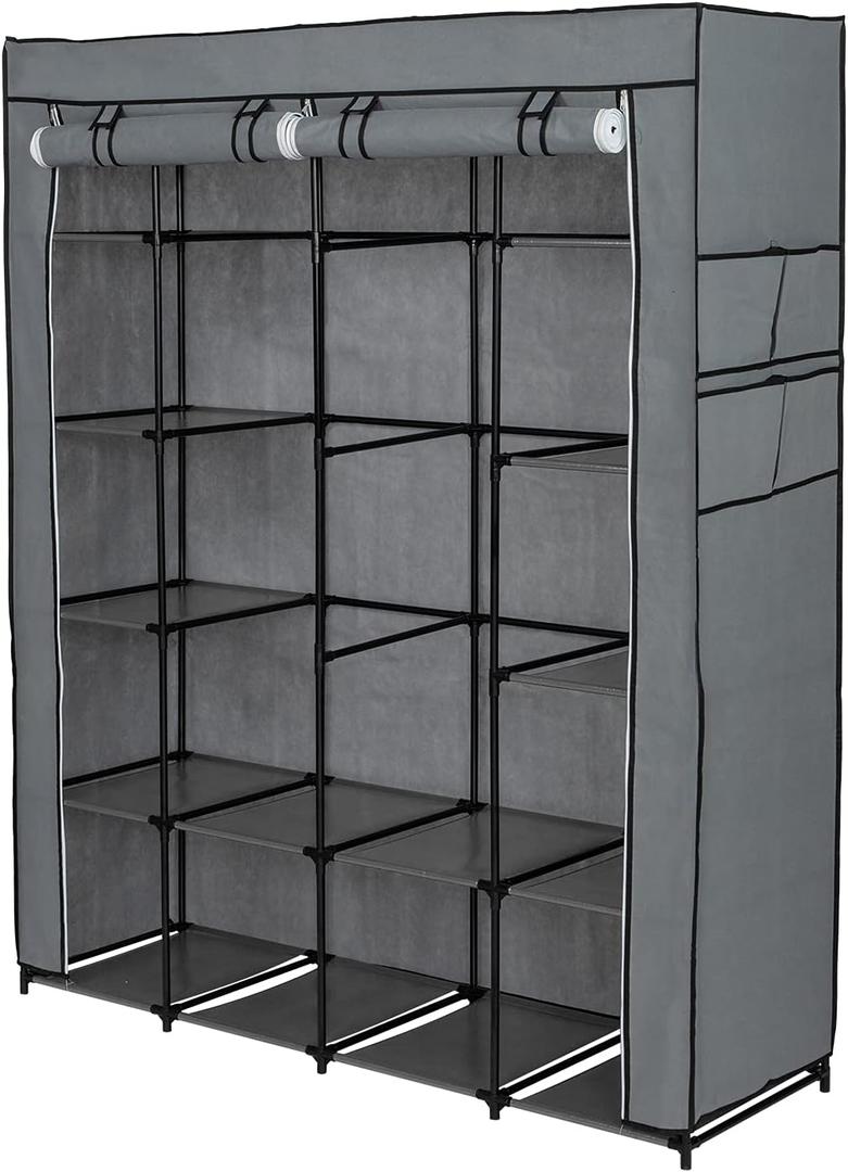  Portable Closet Organizer Storage, Wardrobe Closet with Non-Woven Fabric 14 Shelves, Easy to Assemble, Gray，Designed for Small Apartments
