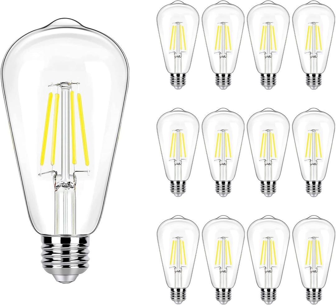 5000K Daylight LED Edison Bulbs 40W Equivalent, 4W ST19 LED Light Bulb, E26 Standard Base, 90 CRI, Non-Dimmable, 12 Pack