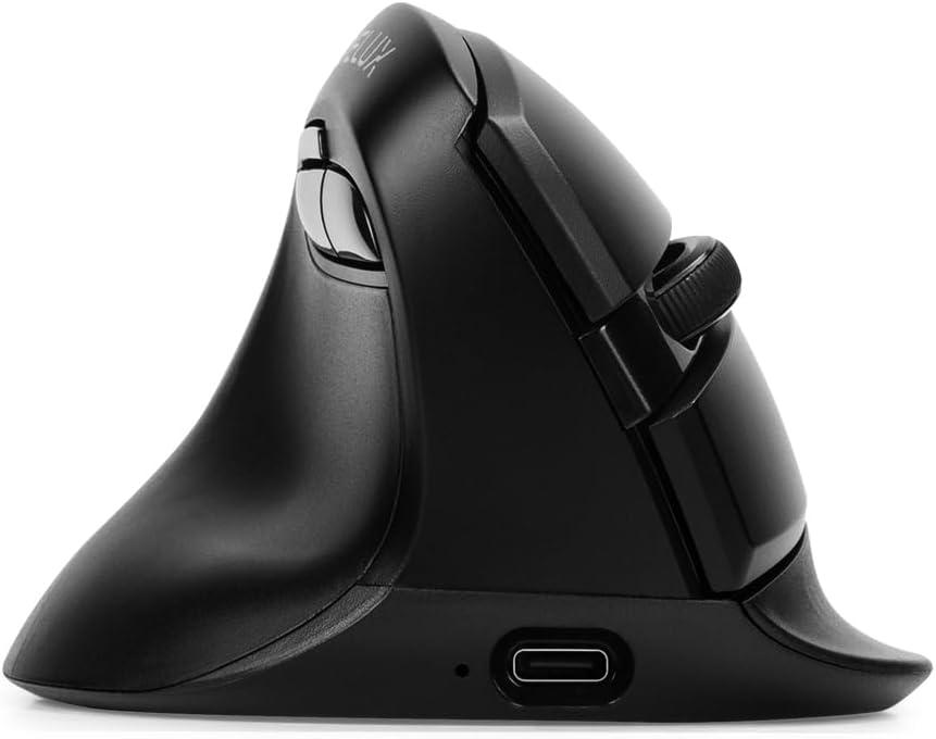 DELUX Left Handed Ergonomic Mouse, Mini Wireless Vertical Mouse, Silent Click Ergonomic Mouse, Up to 4000 DPI, 6 Buttons, Rechargeable, Bluetooth/2.4G/ Wired, Tri-Mode for Laptop/PC (M618ZD-Black)
