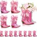 12 Set Pink Western Cowgirl Bow Boots Flower Boxes Centerpiece Boot Shape Gift Boxes Western Party Decoration Vase Centerpiece for Table Boots for Rodeo Birthday Baby Shower Wedding Supplies