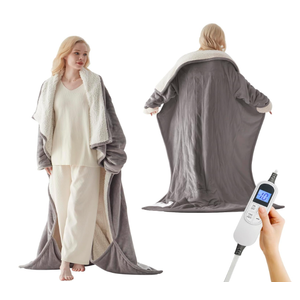 Electric Blanket Wearable with Foot Pockets & Sleeves, Electric Heated Snuggle Blanket, Flannel & Sherpa Heating Throw with 10 Heat Settings, 1-12 Hours Auto Shut-Off, 50"70", Gray