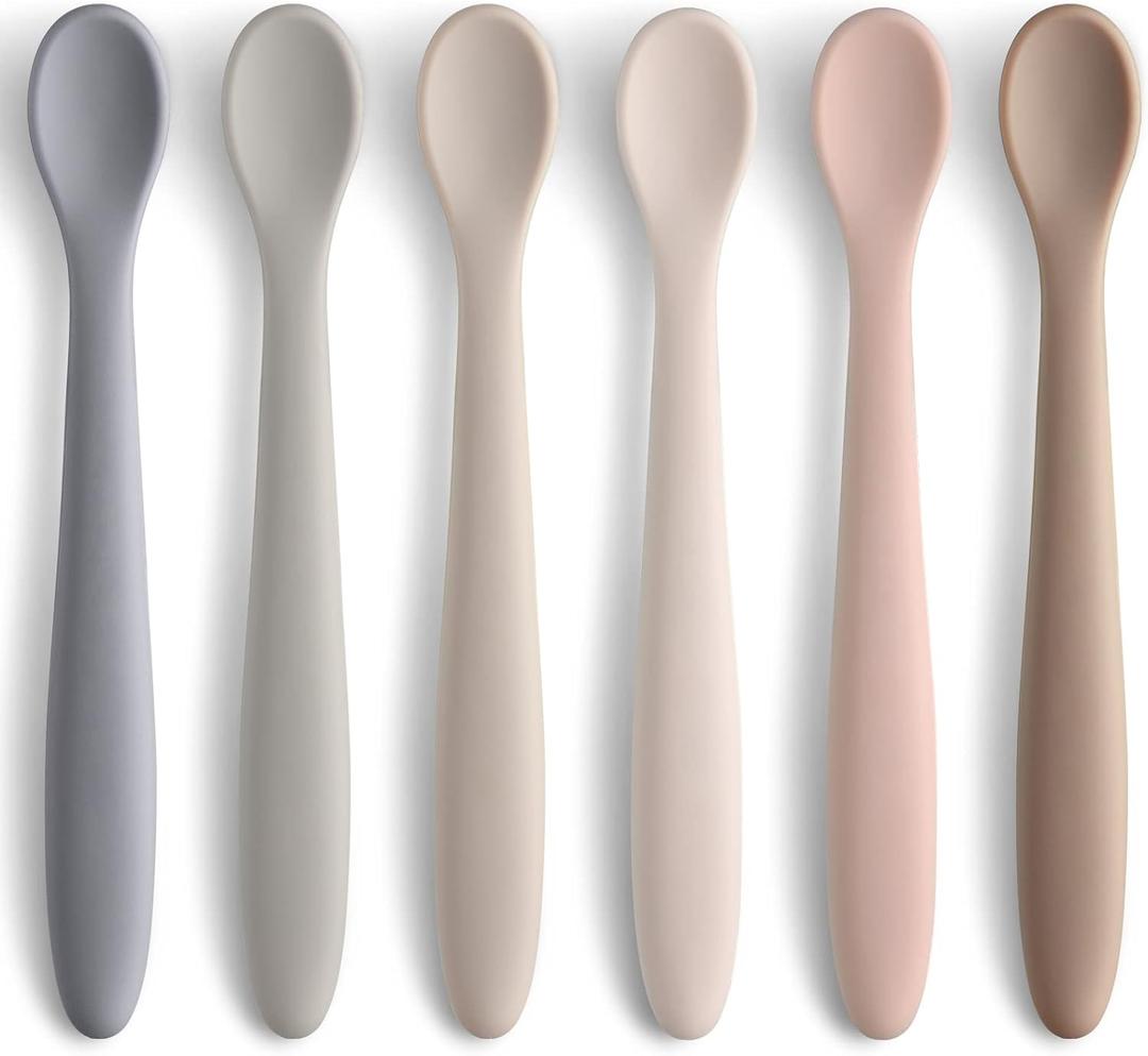 Silicone Baby Feeding Spoons, First Stage Baby Infant Spoons, Soft-Tip Easy on Gums I Training Spoon Self Feeding, Dishwasher & Boil-proof, 6 Pack