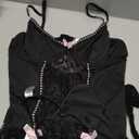 Lilosy Sexy Stocking Garter Belt Bows Floral Lace Babydoll Corset Push Up Teddy Lingerie Set with Panty (XX-Large, Black)