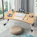 Slendor Lap Desk with Cup Holder, Foldable Laptop Table for Bed, Portable Bed Desk for Laptop and Writing, Computer Tray with Tablet Slot, Notebook Stand Reading Holder for Couch Sofa Floor,Walnut