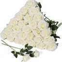 JUSTOYOU 30PCS Artificial Roses Silk Flowers in Bulk, Realistic White Fake Roses for Wedding Decorations, Home Decor, Centerpieces, Indoor Floral Arrangements