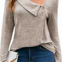 Yousify Womens Asymmetric V Neck Shirts Long Sleeve Fall Dressy Casual Button Down Tunic Tops Business Loose Fit Blouses (Large, Khaki)