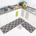 Carvapet 2 Pieces Microfiber Moroccan Trellis Non-Slip Soft Kitchen Mat Bath Rug Doormat Runner Carpet Set, 20"x63"+20"x31", Grey