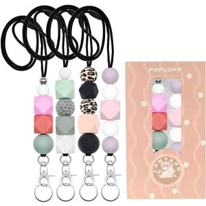 4PCS Cute Lanyards for Id Badges and Keys for Women TeacherDurable Silicone Beaded Breakaway Lanyard with Keychain for Nurse Students Employees Office Worker