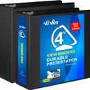 ViVin Durable 4 inch D Ring View Binder, Large 5" Slant-D Ring with 950-Sheet Capacity, Fit 8.5" x 11" Paper, 2 Pack(Black)