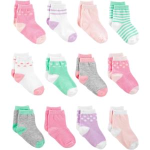Simple Joys by Carter's baby-boys 12-pack Socks (0-3 Months, Pink/Purple/Mint Green)