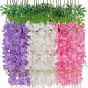 Waipfaru 24 Pack Wisteria Hanging Flowers, 3.6 Feet Wisteria Artificial Flowers, Wisteria Garland, Hanging Flowers for Wedding Decoration, Vines for Bedroom Home Wall Decor (White & Pink & Purple)