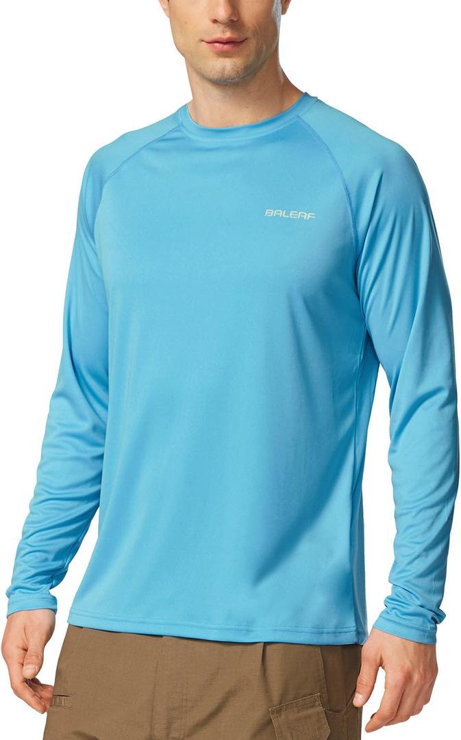 baleaf Men's Sun Protection Shirts UV SPF UPF 50+ Long Sleeve Rash Guard Fishing Running Quick Dry Lightweight (Blue, XXL)