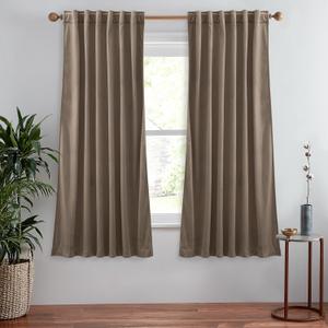 StangH 63 inches Taupe Velvet Curtains- Room Darkening Solid Drapes Thermal Insulating for Kitchen, Privacy Protect Bedroom Curtains Elegant Home Decor for Study/Laundry, W52 x L63, 2 Panels (Beige Series - Taupe)