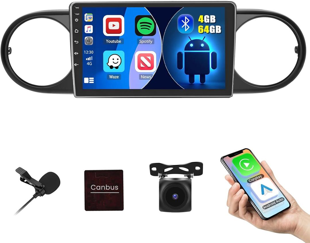 [4G+64G] Android 15 Car Stereo for Toyota Scion xB 2007-2019 with Wireless Carplay Android Auto, 9 Inch HD Touchscreen Car Radio with WiFi GPS Bluetooth5.0 FM/RDS 32EQ SWC Backup Camera MIC