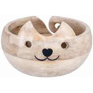 Eximious India Valentines Day Gifts for Women Wooden Yarn Bowl Knitting Bowl Large Crochet Yarn Holder Handmade Crocheting Accessories and Supplies Organizer 7 x 3 CATGRAY
