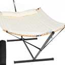 SUNCREAT Hammocks for Outside with Stand Included, Double Hammock with Curved Spreader Bar, Carrying Bag, Beige