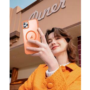 LUHOURI Enhanced Magnetic for iPhone 13 Pro Max Case with Screen Protector - Wireless Charging Compatible, 21ft Military-Grade Drop Tested, Slim Fit Shockproof Translucent Matte Cover - Orange