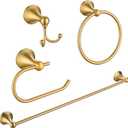 4 Pcs Gold Bathroom Hardware Set - Brushed Brass Gold Bathroom Accessories Kit, Stainless Steel Wall Mounted 23.6 Inch Towel Bar | Towel Hook | Toilet Paper Holder | Hand Towel Holder